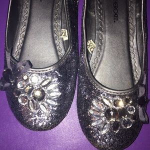 Silver Glitter Ballet Flats Fancy Jewels and Bow